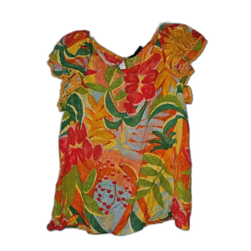 RACHEL ROY Colorful Lightweight Blouse Crochet Trim Size M